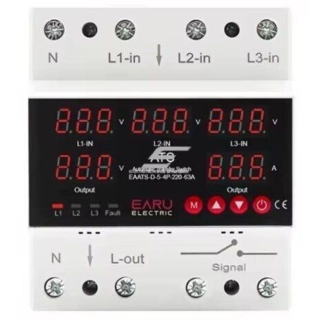 Modulārs | Digitālais automātiskais fāžu pārslēgšanas relejs | no 380V uz 230V | 3F | 63A | DIN