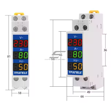 Modular | Digital electrical energy voltmeter | ammeter | frequency indicator | 80-500VAC | 0-100A | 25-75Hz | DIN 2 Modular | Digital electrical energy voltmeter | ammeter | frequency indicator | 80-500VAC | 0-100A | 25-75Hz | DIN 2
