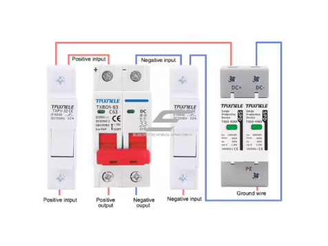 Modulinis apsauginis nuolatinės įtampos automatinis jungiklis saulės moduliams | 2P | 6A | 1000VDC | 6kA | DIN | ES-TXBD1-06 5