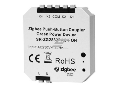 Apšvietimo valdiklis | 4 binarinių įėjimų | 100-240VAC | IP20 | ZigBee | Sunricher | SR-ZG2833PAC-FOH Apšvietimo valdiklis | 4 binarinių įėjimų | 100-240VAC | IP20 | ZigBee | Sunricher | SR-ZG2833PAC-FOH