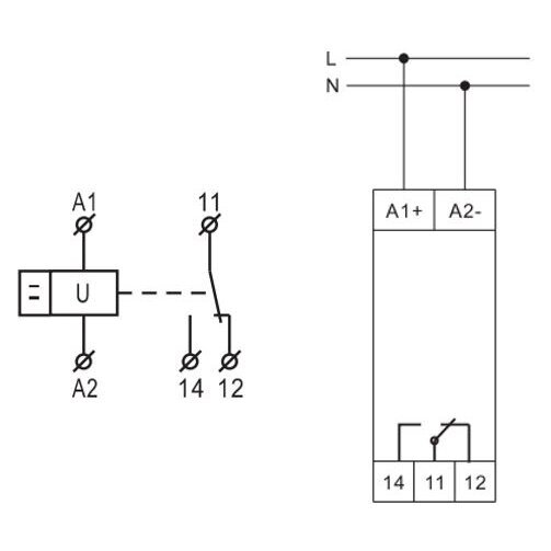 Moodulne pinge kontrollrelee | 1 faas | 16A | 12VDC | 9-15V | mehaaniline | DIN-liist 3 Moodulne pinge kontrollrelee | 1 faas | 16A | 12VDC | 9-15V | mehaaniline | DIN-liist 3