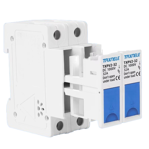 Modułowy uchwyt rozłącznika bezpiecznikowego | blok do instalacji fotowoltaicznych | 2P | 32A | 1000VDC | 10x38mm | na szynę DIN 1 Modułowy uchwyt rozłącznika bezpiecznikowego | blok do instalacji fotowoltaicznych | 2P | 32A | 1000VDC | 10x38mm | na szynę DIN 1