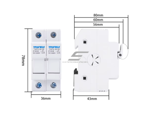 Modulinis saugiklių kirtiklių laikiklis | blokas saulės elektrinėms | 2P | 32A | 1000VDC | 10x38mm | DIN 3 Modulinis saugiklių kirtiklių laikiklis | blokas saulės elektrinėms | 2P | 32A | 1000VDC | 10x38mm | DIN 3