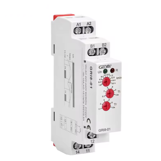 Overcurrent monitoring relay | up to 10 A | 0.5–16 A | AC/DC 24–240 V | electronic protection | DIN rail mounted | GEYA GRI8-01