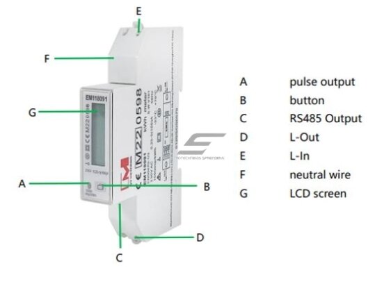Modulinis | skaitmeninis | multifuncinis elektros energijos skaitiklis | 1F | 0,25~5(100)A | 230V | Multi-tarifinis matavimas | skaičiai rodomi vertikaliai eilutėje | saulės sistemai | RS485 | MID | DIN 3