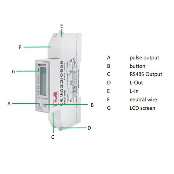 Modular | digital | multifunctional energy meter | single-phase | 0.25~5(100)A | 230V | values displayed in a vertical row | RS485 | MID | DIN rail 3 Modular | digital | multifunctional energy meter | single-phase | 0.25~5(100)A | 230V | values displayed in a vertical row | RS485 | MID | DIN rail 3