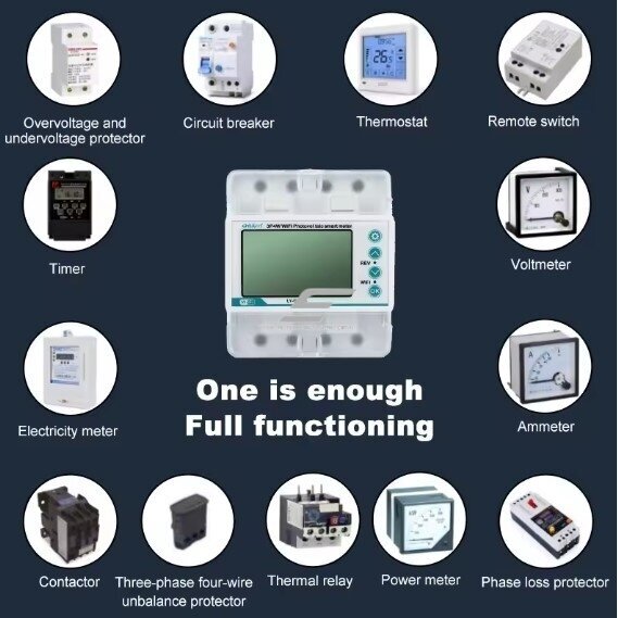 Smart three-phase multifunction energy meter with protection functions | 4P | 5(100) A | 3×230/400 V | Wi-Fi Tuya | DIN | ES-LY-G100A 1