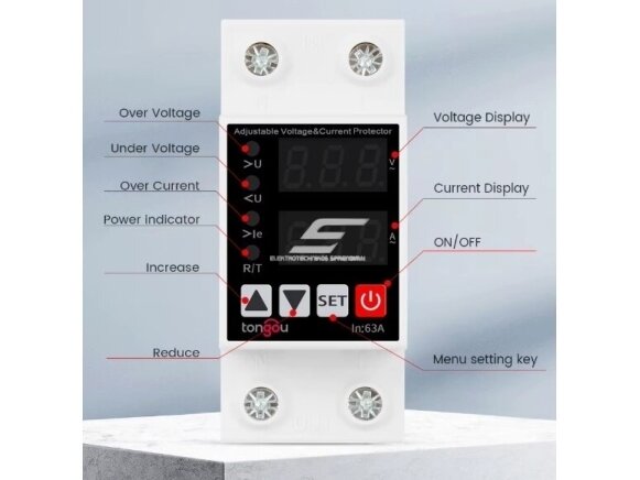 Modulinė | skaitmeninė įtampos ir srovės kontrolės | apsaugos relė | 1F | 1-63A | 230V | DIN 1 Modulinė | skaitmeninė įtampos ir srovės kontrolės | apsaugos relė | 1F | 1-63A | 230V | DIN 1