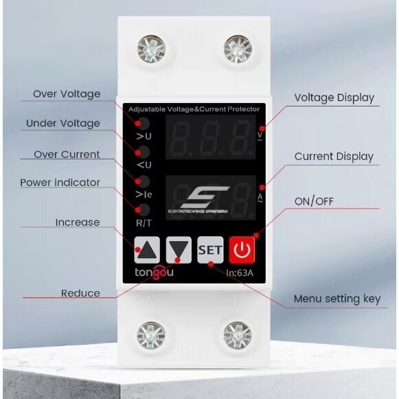 Modular | digital voltage and current monitoring | protection relay | 1-phase | 1-63A | 230V | DIN 1 Modular | digital voltage and current monitoring | protection relay | 1-phase | 1-63A | 230V | DIN 1