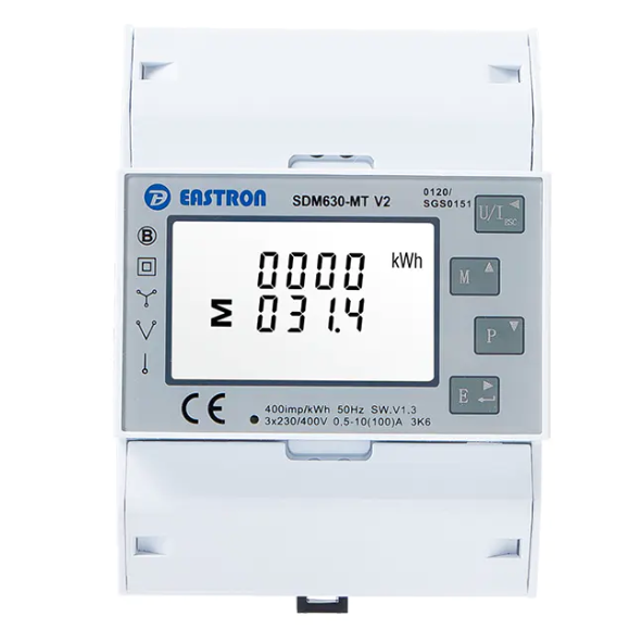 Modulārais daudzfunkciju elektroenerģijas skaitītājs | 3F | 100 A | tiešais pieslēgums | 4 tarifi | RS485 Modbus | MID | IP51 | DIN | Eastron SDM630-MT 1