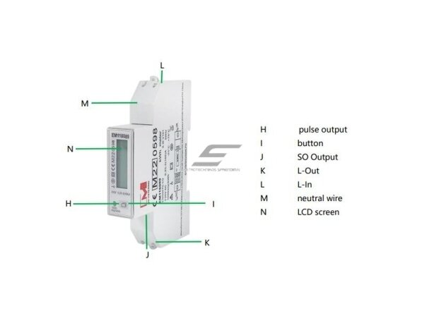 Modulinis | skaitmeninis | multifuncinis elektros energijos skaitiklis | 1F | 0,25~5(100)A | 230V | skaičiai rodomi vertikaliai eilutėje | saulės sistemai | MID | DIN 3