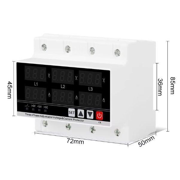 Modular | digital voltage and current monitoring | protection relay | 3-phase | 1-63A | 120-300VAC| DIN 2 Modular | digital voltage and current monitoring | protection relay | 3-phase | 1-63A | 120-300VAC| DIN 2