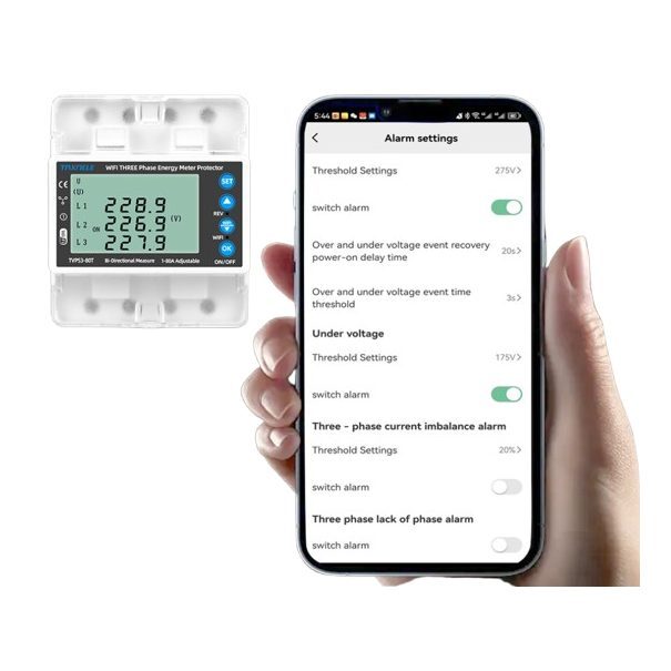 Smart three-phase bidirectional energy meter with voltage, current and phase-sequence protection | 1–80 A | 3×230/400 V | Wi-Fi Tuya | DIN | EL-TVPS3-80T 1 Smart three-phase bidirectional energy meter with voltage, current and phase-sequence protection | 1–80 A | 3×230/400 V | Wi-Fi Tuya | DIN | EL-TVPS3-80T 1