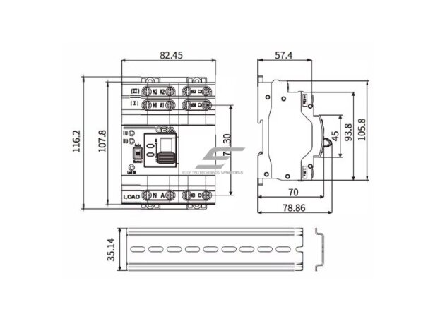 Modulinis rezervinis automatinis galios perjungiklis generatoriams | nepertraukiamam elektros energijos tiekimui | 4P | 63A | 230VAC | DIN 3 Modulinis rezervinis automatinis galios perjungiklis generatoriams | nepertraukiamam elektros energijos tiekimui | 4P | 63A | 230VAC | DIN 3