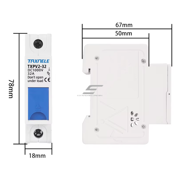 Modulārs drošinātāja atvienotāja turētājs | bloks saules elektrostacijām | 1P | 32A | 1000VDC | 10x38mm | uz DIN sliedes 3