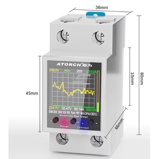 Modulaarsed | nutikas | digitaalne | elektrienergia mõõtur 100A | 1F | 230VAC | DIN | ülepinge kaitse | ülekoormuse kaitse | Wi-Fi 6