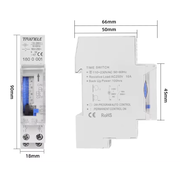 Modular time relay (timer) | 24h | programmable | mechanical | analog | 16A | 230V | DIN 3 Modular time relay (timer) | 24h | programmable | mechanical | analog | 16A | 230V | DIN 3