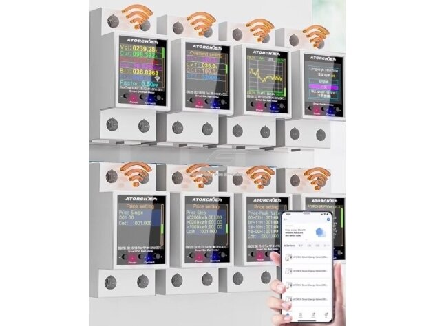 Modulinis | išmanus | skaitmeninis | elektros energijos skaitiklis 100A | 1F | 230VAC | DIN | Wi-Fi 4
