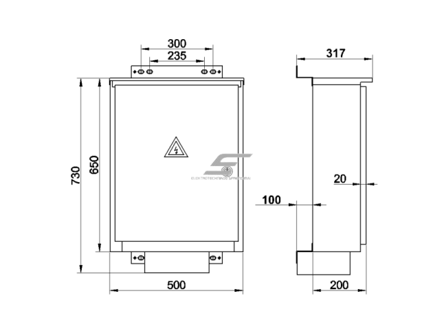 Elektros paskirstymo | modulinis skydelis | dėžė | skydas | 54 modulių | 650x500x200mm | hermetinis | virštinkinis | cinkuotas plienas | IP44 | SS-2 1