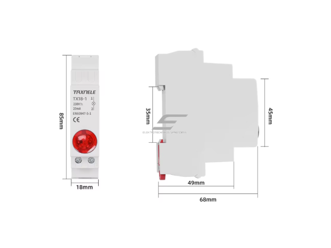 Modulinė signalinė LED lemputė | 18mm | balta | 230V AC/DC | IP20 | DIN | elektros skydams ir spintoms 2