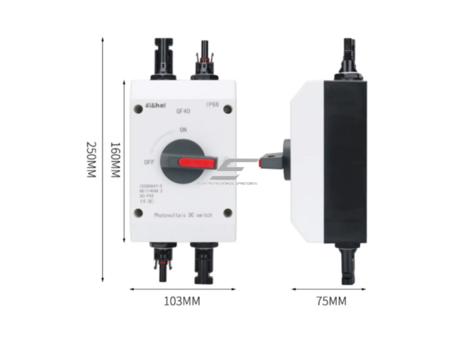 Modulinis fotovoltinis DC atjungimo jungiklis saulės elektrinėms | su MC4 jungtimis | 600V DC | 4P | 40A | IP66 | lauko montavimui 2 Modulinis fotovoltinis DC atjungimo jungiklis saulės elektrinėms | su MC4 jungtimis | 600V DC | 4P | 40A | IP66 | lauko montavimui 2