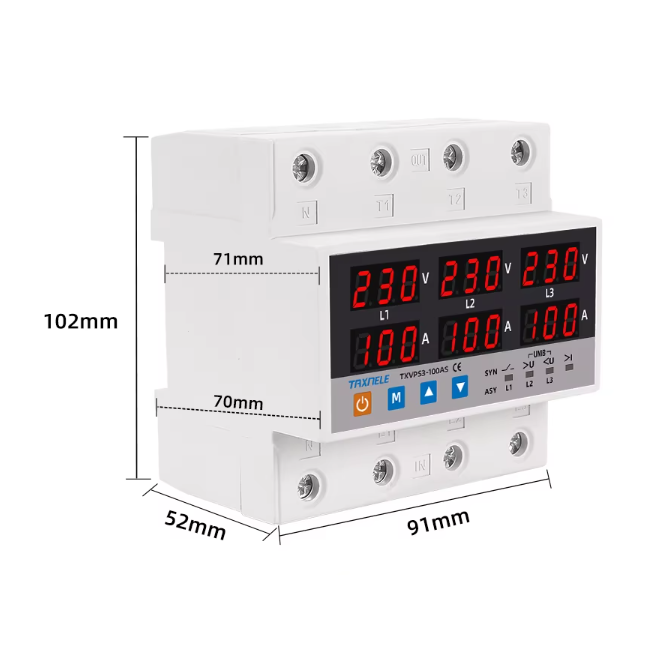 Modulaarne pingekontrolli relee | digitaalne | 3-faasiline | 100A | 220V | DIN | ülepinge kaitse | alapinge kaitse | voolukaitse | TAXNELE 1 Modulaarne pingekontrolli relee | digitaalne | 3-faasiline | 100A | 220V | DIN | ülepinge kaitse | alapinge kaitse | voolukaitse | TAXNELE 1