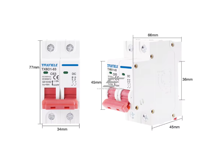 Modulinis apsauginis nuolatinės įtampos automatinis jungiklis saulės moduliams | 2P | 32A | 1000VDC | 6kA | DIN | ES-TXBD1-32 4 Modulinis apsauginis nuolatinės įtampos automatinis jungiklis saulės moduliams | 2P | 32A | 1000VDC | 6kA | DIN | ES-TXBD1-32 4