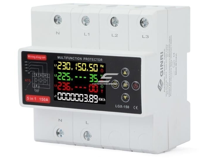 Modulinis multifunkcinis rezervinis automatinis galios perjungiklis su apsaugos funkcijomis | elektros energijos matavimu | generatoriams | nepertraukiamam elektros energijos tiekimui | 150A | 3x230V | iš 380V į 230V