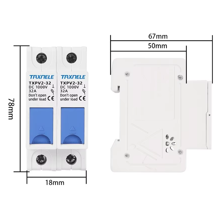 Modułowy uchwyt rozłącznika bezpiecznikowego | blok do instalacji fotowoltaicznych | 2P | 32A | 1000VDC | 10x38mm | na szynę DIN 3 Modułowy uchwyt rozłącznika bezpiecznikowego | blok do instalacji fotowoltaicznych | 2P | 32A | 1000VDC | 10x38mm | na szynę DIN 3