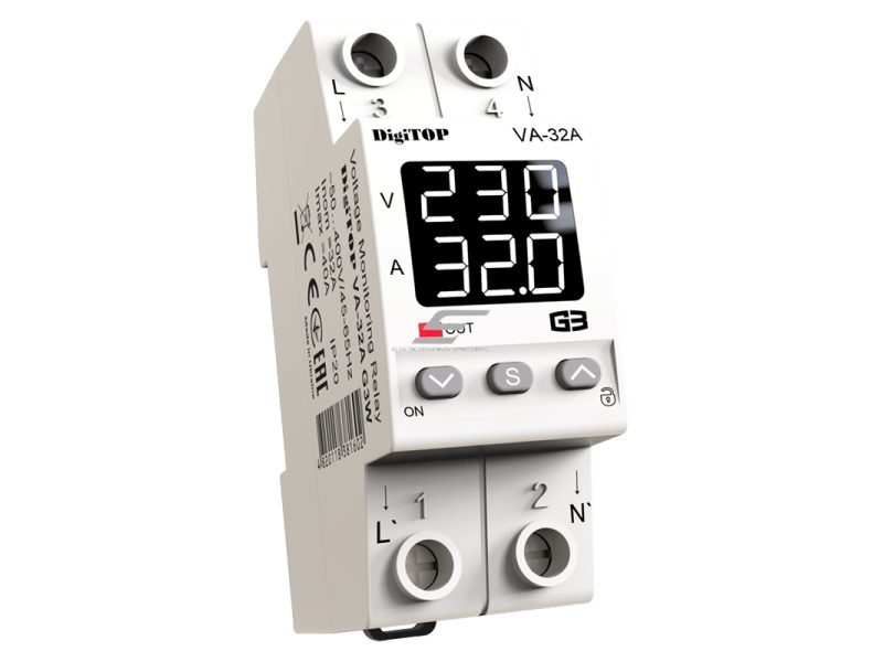 Modulinė | skaitmeninė | įtampos kontrolės relė su srovės valdymu | 1F | 32A | DIN | DigiTOP | G3W | VA-32A