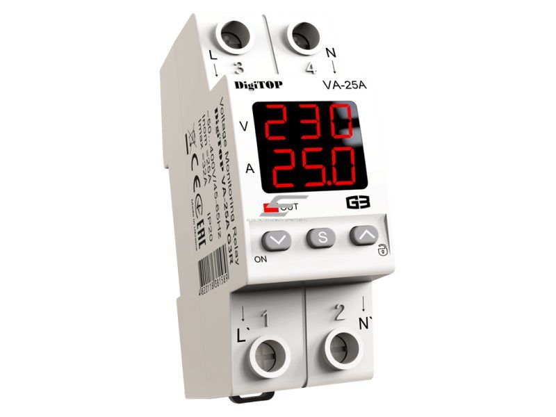 Modulinė | skaitmeninė | įtampos kontrolės relė su srovės valdymu | 1F | 25A | DIN | DigiTOP | G3R | VA-25A Modulinė | skaitmeninė | įtampos kontrolės relė su srovės valdymu | 1F | 25A | DIN | DigiTOP | G3R | VA-25A