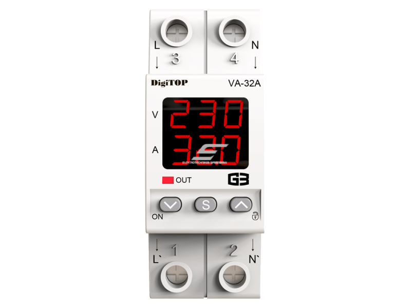 Modulinė | skaitmeninė įtampos kontrolės relė su srovės valdymu | 1F | 32A | DIN | DigiTOP | G3R | VA-32A | 4820118381565 1
