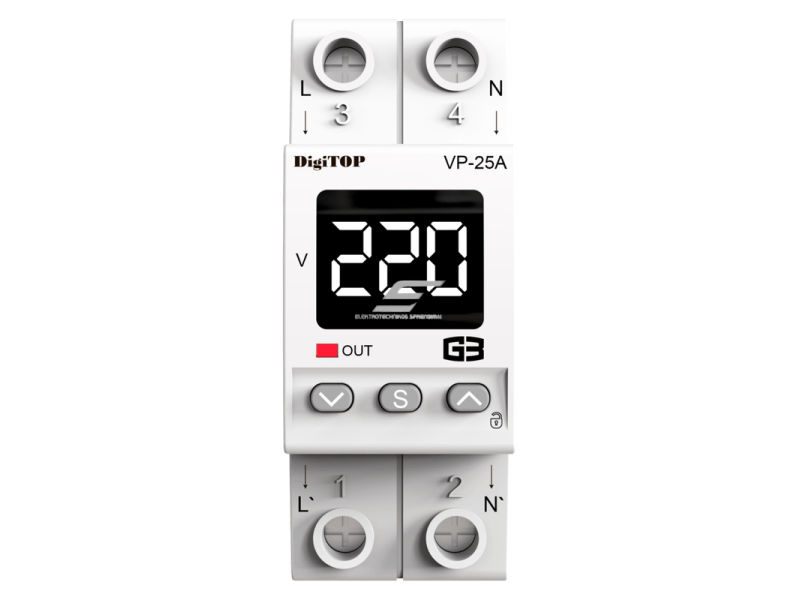 Modulinė | skaitmeninė įtampos kontrolės relė | 1F | 25A | DIN | DigiTOP | G3W | VP-25A 1 Modulinė | skaitmeninė įtampos kontrolės relė | 1F | 25A | DIN | DigiTOP | G3W | VP-25A 1