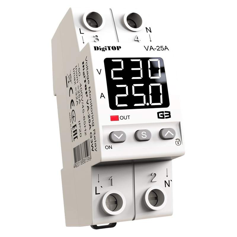 Modulārs | digitāls | sprieguma kontroles relejs ar strāvas vadību | 1 fāze | 25A | VA-25A G3W DigiTOP Modulārs | digitāls | sprieguma kontroles relejs ar strāvas vadību | 1 fāze | 25A | VA-25A G3W DigiTOP