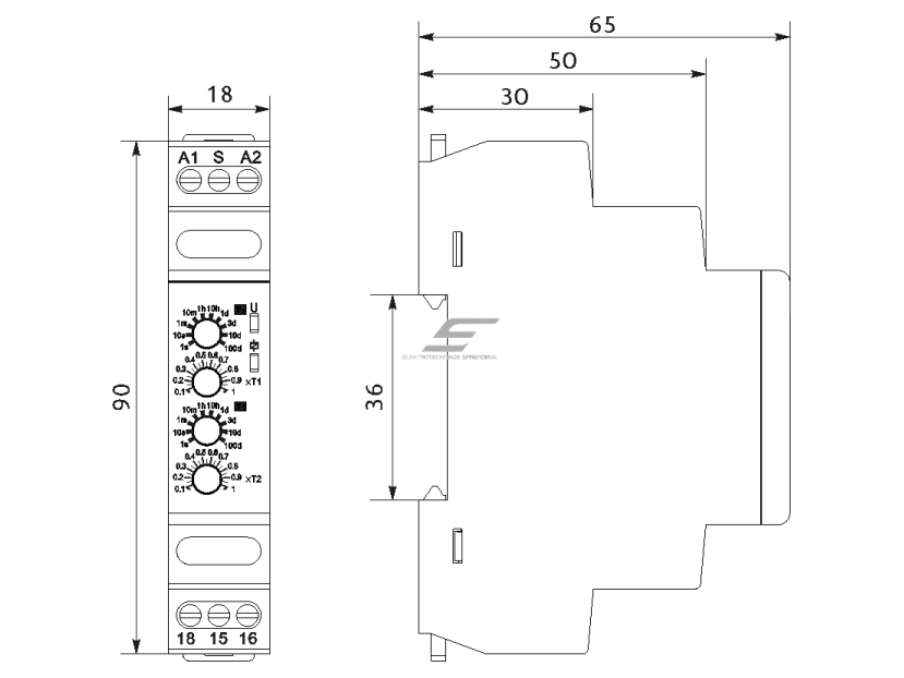 Modulinė ciklinė laiko relė | laikmatis | mechaninė | 1C/O | 8A | 12-240VAC/DC | IP20 | DIN | Promfactor Baltic | FRT14 51 | 4772151003211 1