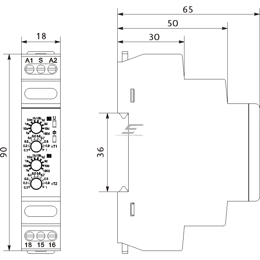 Modulaarne tsükliline taimerelää | 1C/O | 8A | 12–240VAC/DC | IP20 | DIN | Promfactor Baltic FRT14 51 1 Modulaarne tsükliline taimerelää | 1C/O | 8A | 12–240VAC/DC | IP20 | DIN | Promfactor Baltic FRT14 51 1