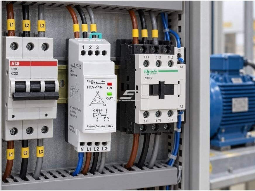 Modulinė trifazė fazių kontrolės relė | 3x380V | fazių asimetrija 30% | DIN 3