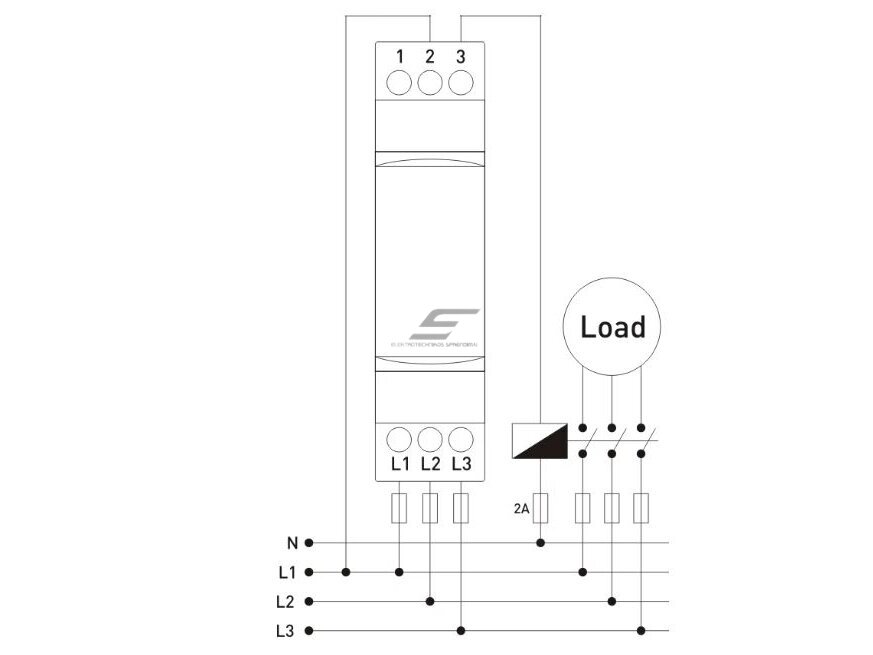 Modulinė trifazė fazių kontrolės | sekos | apsaugos relė | 3x380V | fazių asimetrija 30% | DIN 2