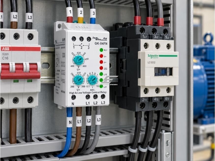 Modulinė įtampos | fazių sekos kontrolės | apsaugos relė | 3x380V | 260-360V | 400-460V | DIN 4 Modulinė įtampos | fazių sekos kontrolės | apsaugos relė | 3x380V | 260-360V | 400-460V | DIN 4