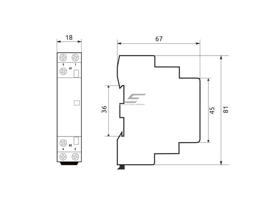 Modulinis kontaktorius | 2P | 1NO+1NC | 16A | 230VAC | DIN | MCF3 | Promfactor Baltic | MCF31611230 | 4779040158830 1