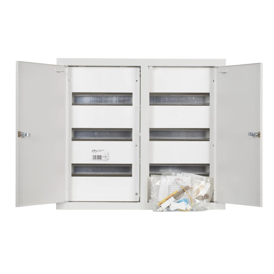 Modulārais elektro sadales skapis | korpuss | 72 moduļi | dubultas durvis ar slēdzeni | 530x595x120 mm | iebūvējams | tērauda | IP31 1