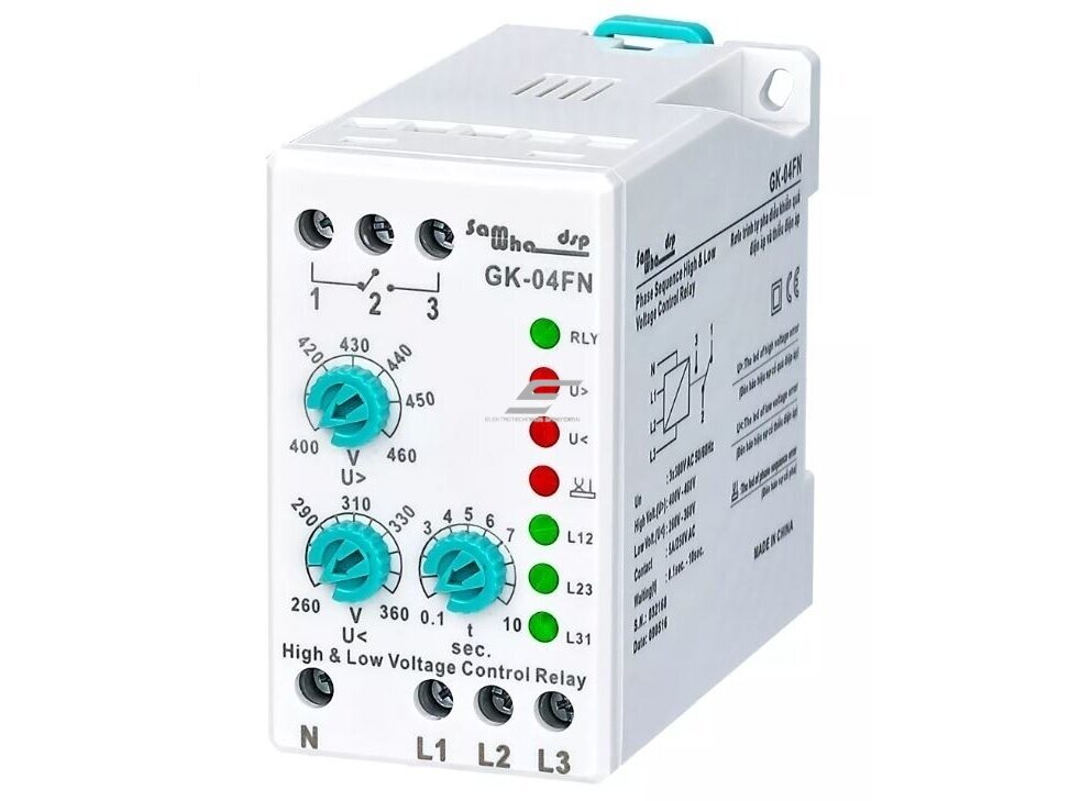 Modulinė įtampos | fazių sekos kontrolės | apsaugos relė | 3x380V | 260-360V | 400-460V | DIN