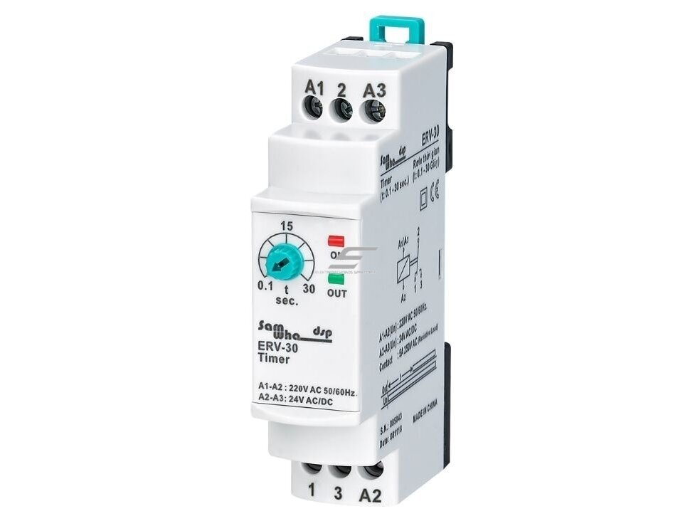 Modulinė laiko relė | laikmatis | su įjungimo uždelsimu | 0,1–30 s | 5 A | 150–260 V AC | DIN