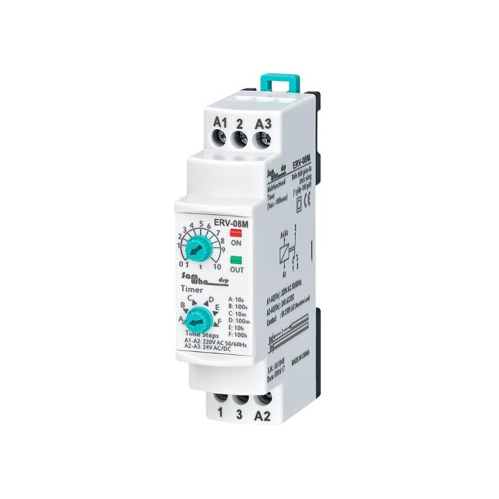 Modular Time Relay | Timer | ON Delay | 0.1s-100h | 5A | 150-260VAC / 24VAC/DC | DIN Rail Modular Time Relay | Timer | ON Delay | 0.1s-100h | 5A | 150-260VAC / 24VAC/DC | DIN Rail
