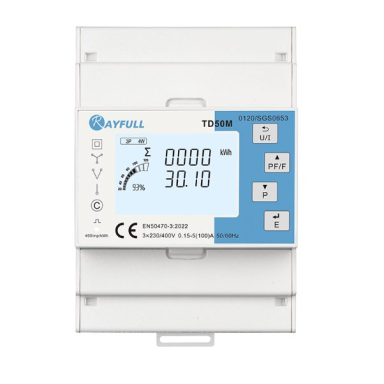 Three-phase energy meter | 100 A | 3×230/400 V | LCD display | RS485 Modbus RTU | MID | DIN | Rayfull TD50MMID