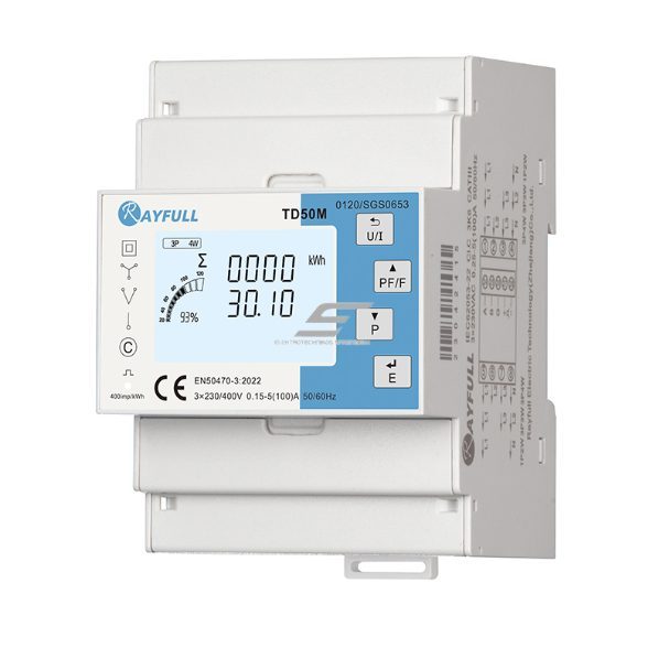 Three-phase energy meter | 100 A | 3×230/400 V | LCD display | RS485 Modbus RTU | MID | DIN | Rayfull TD50MMID 1
