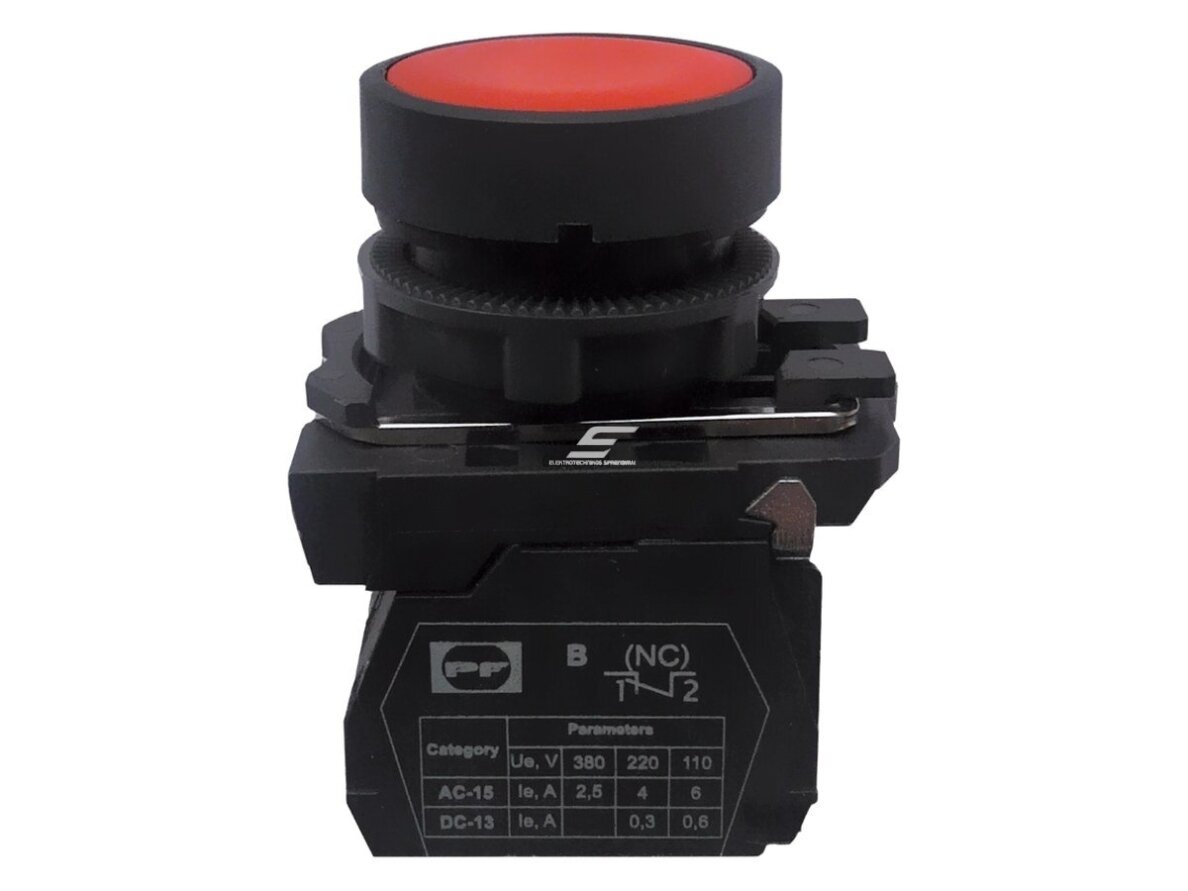 Mygtukas | 22 mm | 1NC | raudonas | plastikinis | be pašvietimo | IP40 | be fiksacijos | Promfactor Baltic | FP PCP r Pl