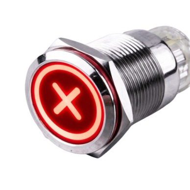 Przycisk | 22mm | 230V | 1NO | czerwony | z podświetleniem LED | z symbolem „+” | IP65