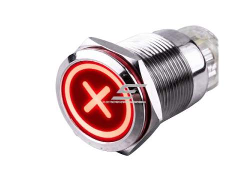 Mygtukas | 22mm | 230V | 1NO | raudonas | su LED pašvietimu | su pliuso „+“ simboliu | IP65 Mygtukas | 22mm | 230V | 1NO | raudonas | su LED pašvietimu | su pliuso „+“ simboliu | IP65