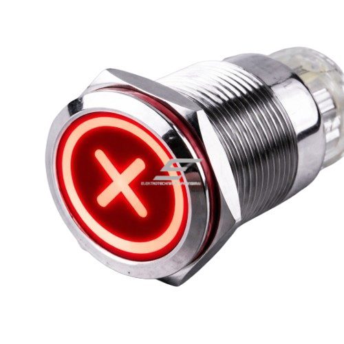 Przycisk | 22mm | 230V | 1NO | czerwony | z podświetleniem LED | z symbolem „+” | IP65